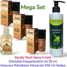 ULFİSU COSMETİCO Ulfisu Cosmetico Deadly Shark 48000 Geçiktırıci Sprey 3 Adet - Çikolatalı Kayganlastiricı Jel ve Rahatlatıcı Aloevera Masaj Jeli Hediye