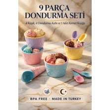 Genchome Homeware 9 Parça Dondurma Seti 4 Kap 4 Kaşık 1 Kornet Kaşığı Bpa Free Renkli Set
