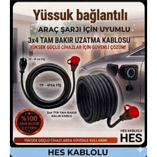 DC-ELEKTRO Hes Kablolu Evden Araç Şarjı Uyumlu (3-40 Metre (3x4 mm Ttr Tam Bakır) Yağmur Altında Kullanıma Uygun Uzatma Seyyar