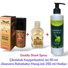 ULFİSU COSMETİCO Ulfisu Cosmetico Deadly Shark 48000 Geçiktırıci Sprey - Çikolatalı Kayganlastiricı Jel ve Rahatlatıcı Aloevera Masaj Jeli Hediye