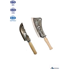 Apeksal Ahşap Saplı Kamp Outdoor Et/Sebze Bıçağı ve Ahşap Saplı Satır Seti