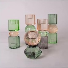 Kristal Mum Tutucu, Şeftali, Yeşil, Füme, 16,5x6 cm Çok Renkli Tek Ebat Ej CB301.964.77