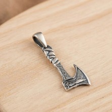 Ebrar Silver Gümüş Balta Kolye Ucu 925 Ayar Gümüş Mat Viking Baltası Figürlü Unisex Kolye Ucu