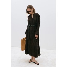 Suud Collection Acı Kahve Muse Düğmeli Maxi Elbise