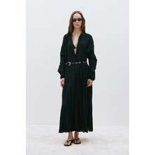 Suud Collection Siyah Muse Düğmeli Maxi Elbise