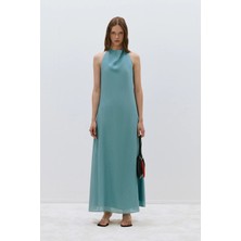 Suud Collection Mavi Winnie Halter Yaka Elbise