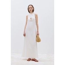 Suud Collection Beyaz Winnie Halter Yaka Elbise