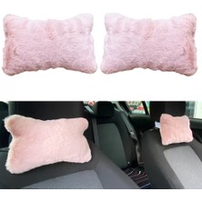 Yumuşak Peluşlu Ortopedik Araba Seyahat Boyun Yastığı 2'li Pudra Pembe Midastech