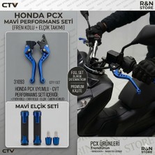 Honda Pcx Uyumlu Mavi Set - Cnc Ayarlanabilir Fren Maneti + Alüminyum Elcik ve Gidon Topuzu Takımı - R&n Store "2012-2024 Arası Tüm Kasalar ve 2025 Sonrası Standart (Kampana) Paket Uyumlu"