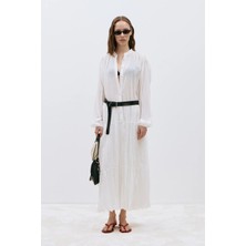 Suud Collection Ekru Muse Düğmeli Maxi Elbise