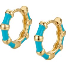Mith Sb Takı Altın Kaplama Mavi Mineli Kemik Halka Küpe | Gold Modern Kadın Küpe - Nikel Içermez