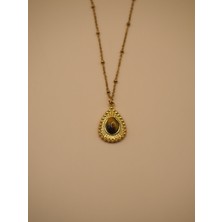 Stelle Jewelry Paslanmaz Çelik Gold Renk Kahverengi Taş Detaylı Vintage Kolye