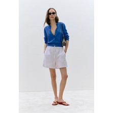 Suud Collection Beyaz Klara Yıkamalı Poplin Şort