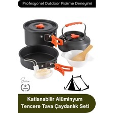 Svein #pişirmeseti Kamp Seti Katlanabilir Alüminyum Tencere Tava Çaydanlık Outdoor Piknik Trekking Dağcılık Isı Iletkenliği Yüksek Hafif Dayanıklı Iç Içe Geçebilir Profesyonel Pişirme Takımı 3'lü