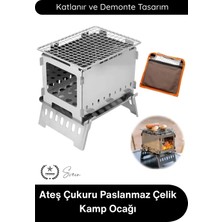Svein #kampocağı Ateş Çukuru Paslanmaz Çelik Kamp Ocağı Katlanır Taşınabilir Outdoor Izgara Bushcraft Piknik Barbekü Sobası Demonte Kompakt Portatif Rüzgar Korumalı Odun Yakma Ünitesi Taşıma Çantalı