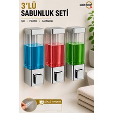 MAİN SHOP 3 Adet Hastane Otel Restoran Okul Banyo Mutfak Uyumlu Şeffaf Hazneli Yapışkanlı Sabunluk 350 ml M-53