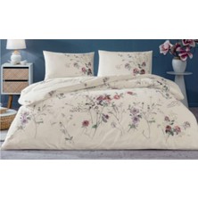 Taç Çift Kişilik Nevresim Takımı Kiara Ekru Çiçekli Desen 200 x 220 cm Pamuklu Kumaş