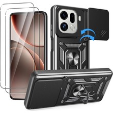 Teleplus Oppo Find X9 Pro Kılıf Armor Slide Yüzüklü Tank Kapak + 2 Ad Nano Ekran Koruyucu