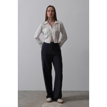 Alyn Wear Beli Yarım Lastikli Palazzo Pantolon - Lacivert-Beyaz