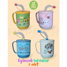 Happier Çocuk Pipetli Bardak-Kapaklı-2 ADET-350 Ml-Bpa Içermez