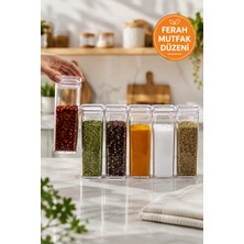 Medushop 6’lı Vakum Kapaklı Baharatlık Seti Bpa Free Etiketli Kare Baharat Kavanozu Organizer Saklama Kabı