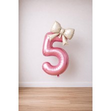 Patladı Gitti Krem Fiyonk & Pembe 5 Rakam Folyo Balon Seti