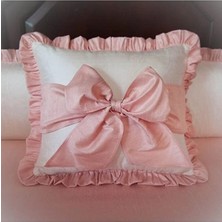 Metinev Pembe Fırfır ve Fiyonku Beyaz Kirlent Kılıfı Ikili