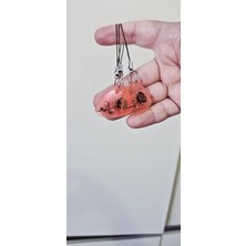 Esranın Dünyası Neon Pembe Reçine Gitar Plektrum, Gül Desenli, Telefon Askılı Charm