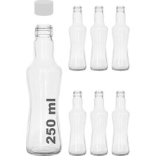 Esranın Dünyası Afracam 250 ml Şeffaf Ince Belli Kapaklı Cam Şişe 250 cc Meşrubat Şişesi 6 Adet (Beyaz Kapak)