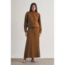 Taba Mizalle Modal Karışımlı Camel Maksi Evaze Etek