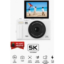 Seyutech 5K Dijital Video Kamera 75 MP 18X Zoom Flaşlı 3” Flip Ekranlı SD Kart Hediyeli Retro Vlog Fotoğraf Makinesi