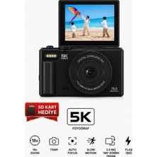 Seyutech 5K Dijital Video Kamera 75 MP 18X Zoom Flaşlı 3” Flip Ekranlı SD Kart Hediyeli Retro Vlog Fotoğraf Makinesi
