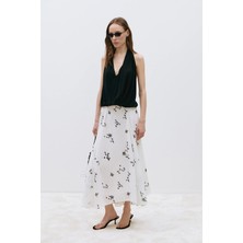 Suud Collection Siyah Nina Dökümlü Halter Top