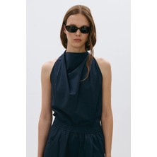Suud Collection Lacivert Marty Halter Yaka Poplin Bluz