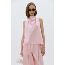 Suud Collection Pembe Marty Halter Yaka Poplin Bluz