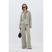 Suud Collection Gri Alessa Polo Yaka Tensel Bluz