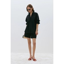 Suud Collection Siyah Klara Yıkamalı Poplin Gömlek