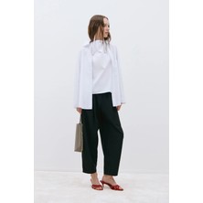 Suud Collection Siyah Raya Yıkamalı Poplin Pantolon