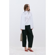 Suud Collection Siyah Raya Yıkamalı Poplin Pantolon