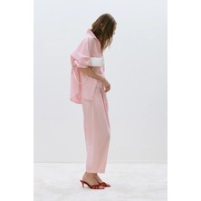 Suud Collection Pembe Raya Yıkamalı Poplin Pantolon