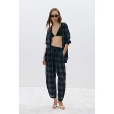 Suud Collection Lacivert Sidney Ekose Balon Pantolon
