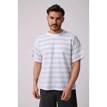 Defy's Erkek Bisiklet Yaka Kısa Kollu Oversize Kalıp Çizgili Tişört