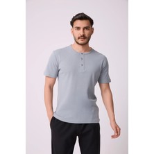 Defy's Erkek Henley Yaka %100 Pamuklu Dokulu Kumaştan Kısa Kollu Günlük Basic Tişört