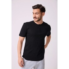 Defy's Erkek Henley Yaka %100 Pamuklu Dokulu Kumaştan Kısa Kollu Günlük Basic Tişört