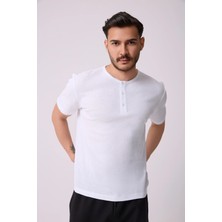Defy's Erkek Henley Yaka %100 Pamuklu Dokulu Kumaştan Kısa Kollu Günlük Basic Tişört