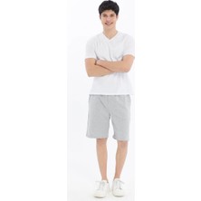 Erkek Beli Lastikli Cepli Regular Fit Şort Gri Melanj