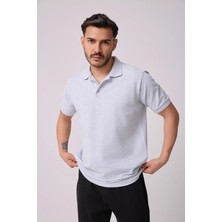 Defy's Erkek Polo Yaka Kısa Kollu Regular Fit Basic Tişört Açık Gri Melanj