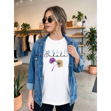 Hena Inhale Exhale Beyaz Oversize Baskılı Pamuklu Tişört