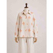 HNK Çiçek Desenli Oversize Keten Gömlek