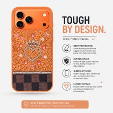 PLM Vissel iPhone 17 Pro Max Uyumlu Taşlı Kalp Detaylı Kılıf – Parlak Taşlı, Darbe Emici Koruma, Şık & Trend Telefon Kılıfı, Turuncu